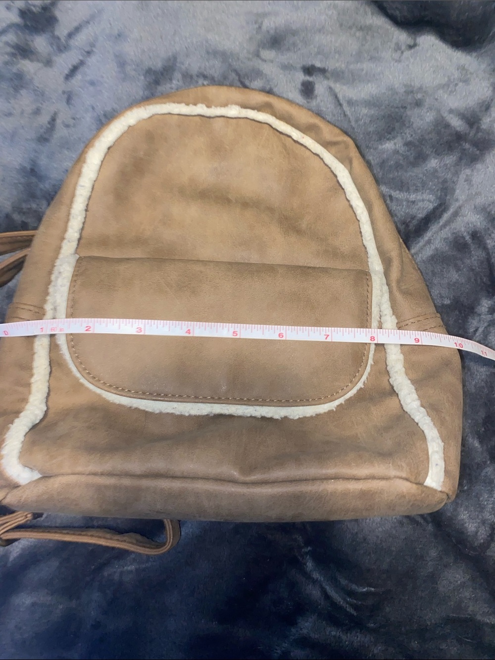 Shearling-Trim Tan Mini Backpack - Picture 12 of 13